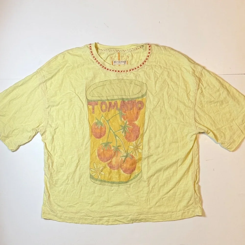We The Free Womens Oversized M Tshirt Free People Lemon Yellow Tomato Tee Rare
